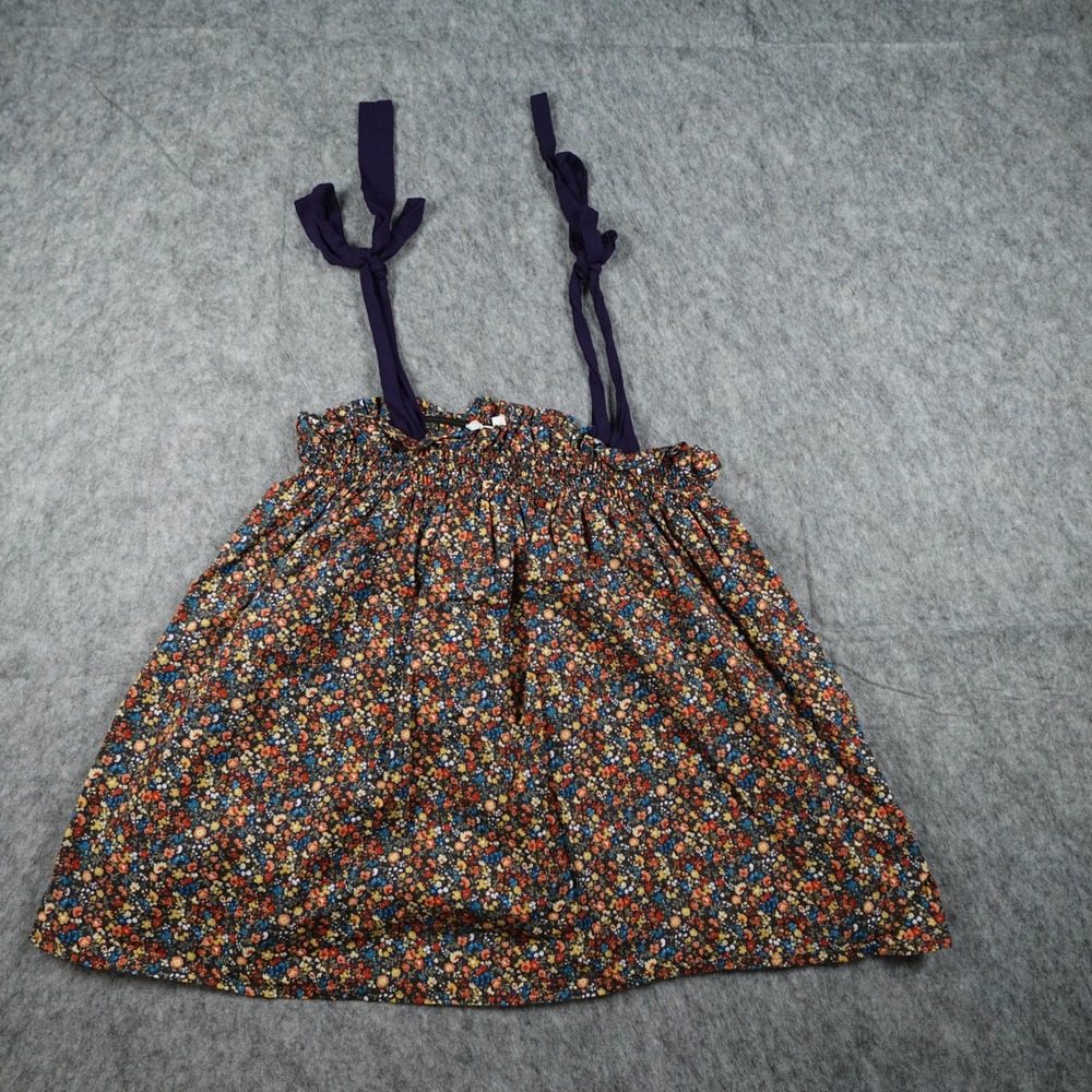Buru Top Women Small Multicolor Floral Smocked Tie Shoulder Cotton‎ Boxy Ditsy